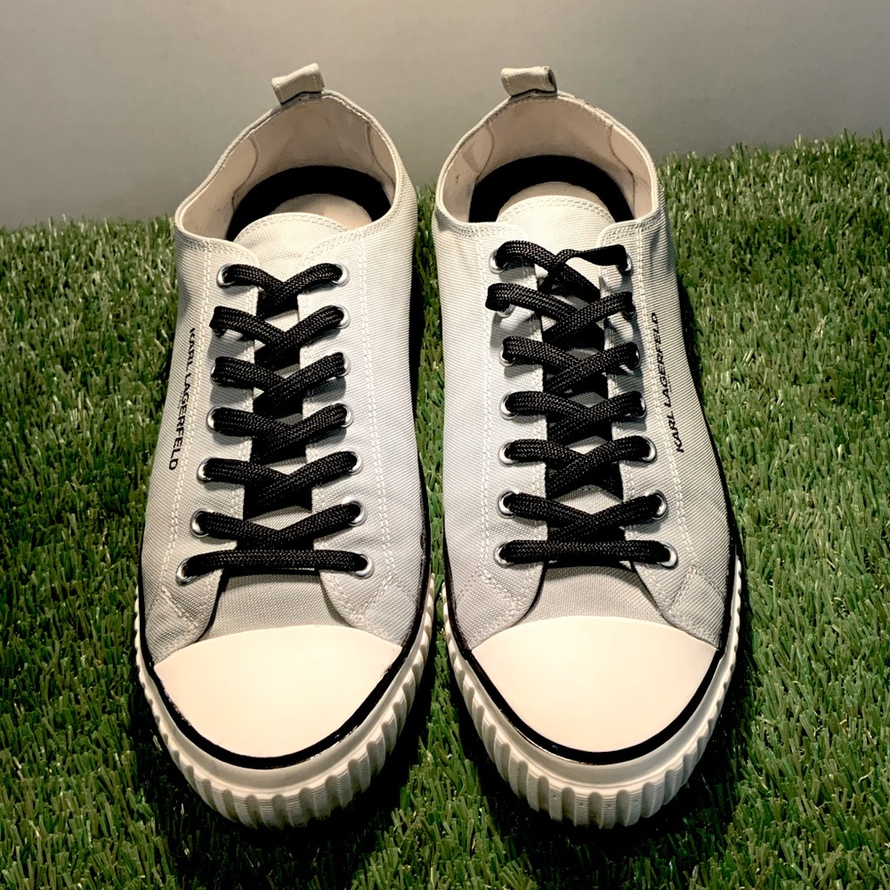 KARL LAGERFELD | Grey Canvas Lace Sneaker | Worn Once | Size 10.5 or 43.5 (Men)